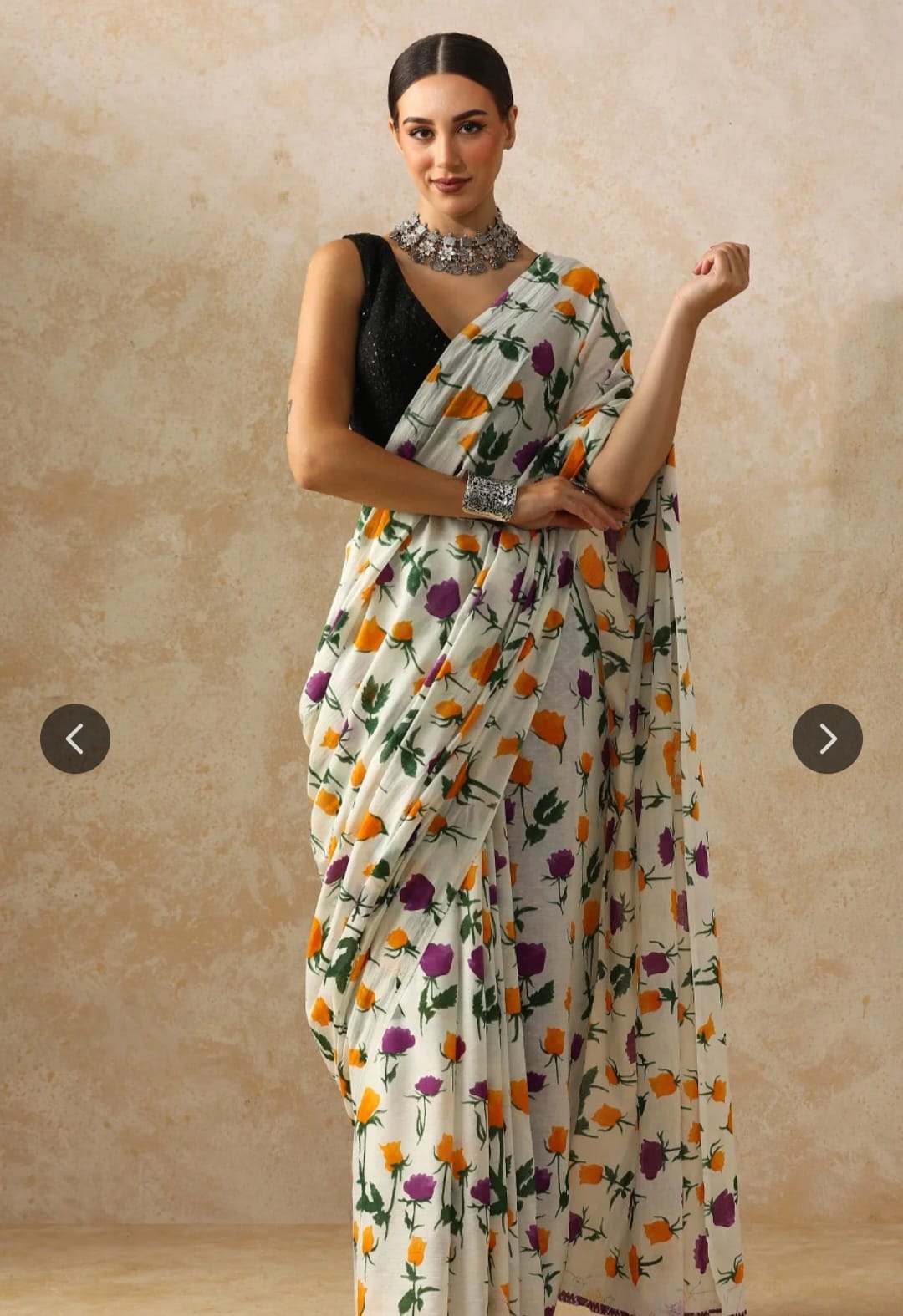 Pure cotton mulmul saree handblock printed in white – minimalist cotton saree wholesale Fabtexs